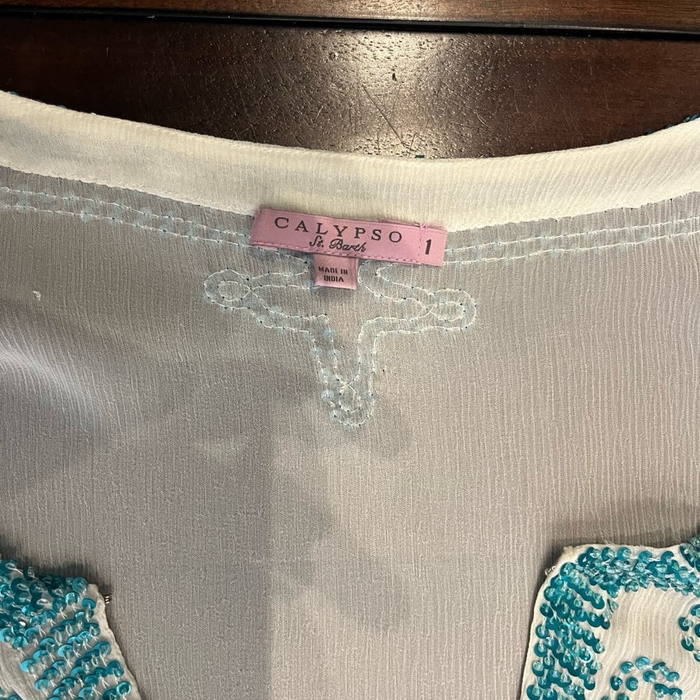 Calypso Beaded White tunic  cover up - Picture 7 of 9